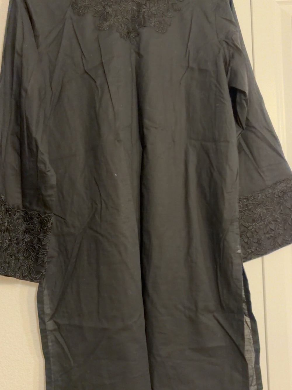 Ethnic Indian Wear Black Long Sleeve Women's Dress with Embroidered Cuffs